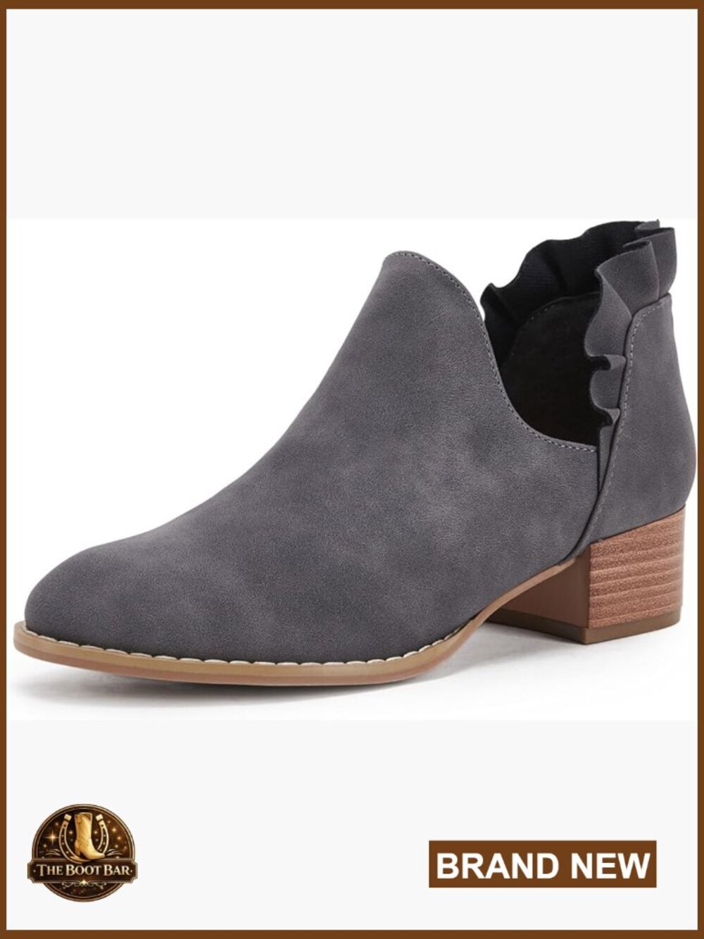 Ruffled Ankle Boots V Cut Out Pointed Toe Chunky Low Heel Dressy Western Booties